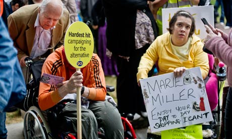 Protest by disabled people against cuts in their benefits