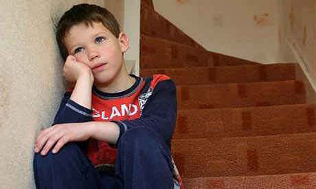 Children's services, boy on stairs