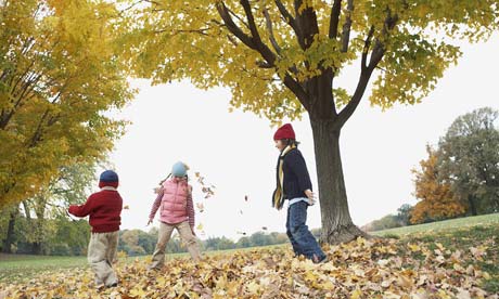 Children playing<br />
 outdoors in autumn