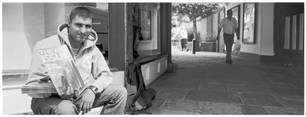 In a Very English Town: Big Issue vendor George, Greyhound Walk