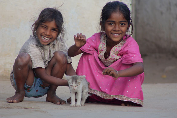 The Young Lives project: Girls in India with a kitten