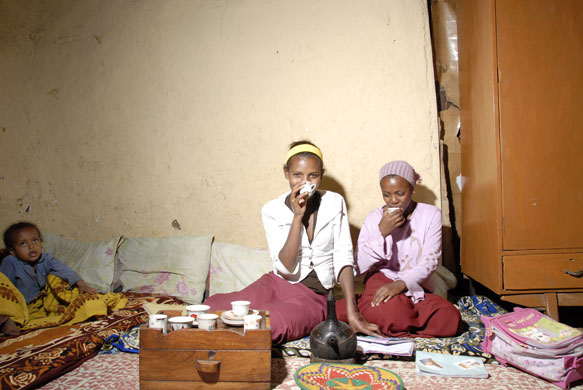The Young Lives project: Girls drinking tea in Ethiopia