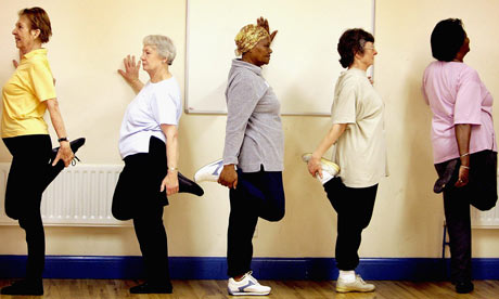 Pensioners participate in an exercise class