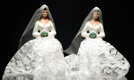 A wedding cake featuring two brides The two tier code provided equality in