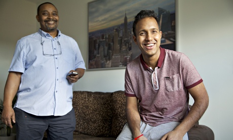 Khurram Hussain, one of the first residents at Broom Lane, Manchester, with Wayne Archer