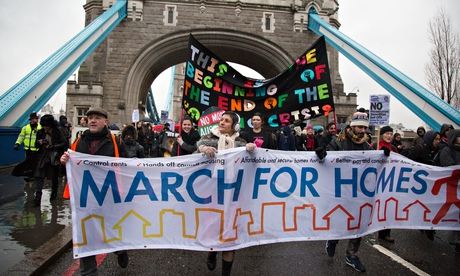 Tenants and housing campaigners march to demand solutions to London's housing crisis. 
