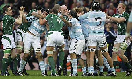 Players from Ireland and Argentina come to blows at Croke Park