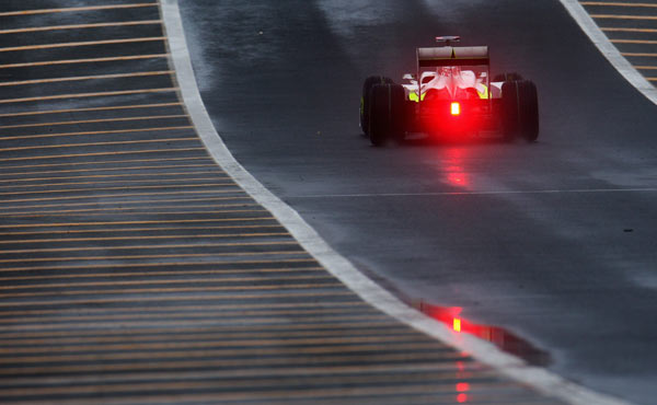 Jenson Button drives during qualifying for the Brazilian grand prix