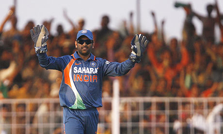 Mahendra Singh Dhoni celebrates in Rajkot