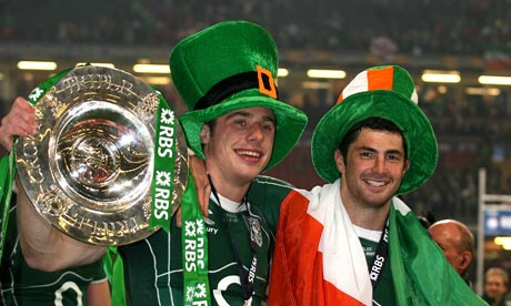 Ireland's Tommy Bowe and Rob Kearney celebrate.