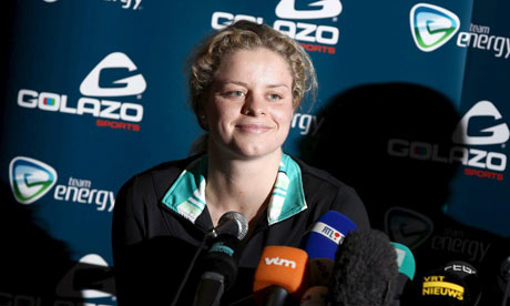 Kim Clijsters speaks at a press conference to announce her comeback