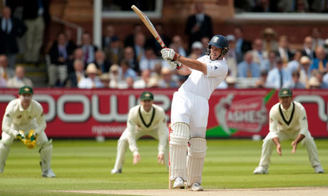 Andrew Strauss bats during the third day, after England didn't enforce the follow-on