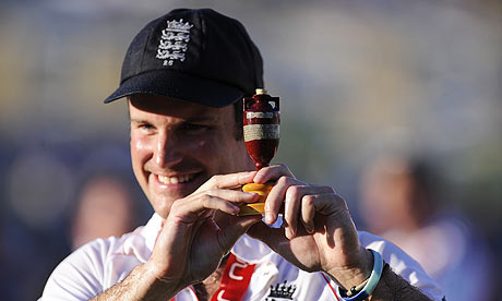 Andrew Strauss holds the Ashes urn following England's victory at the Oval last August 