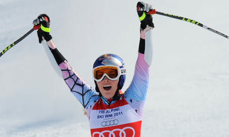 lindsey vonn skiing. Lindsey Vonn celebrates after