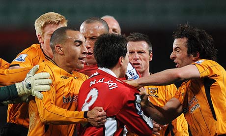 A 21-man brawl broke out when Arsenal faced Hull at the Emirates in December