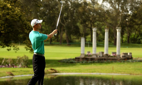 Rhys Davies plays a shot from the 12th hole on his way to winning the Hassan Trophy in Rabat