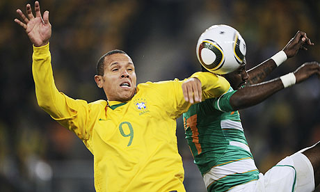 Luis Fabiano, left, in the build-up to his second goal for Brazil against Ivory Coast