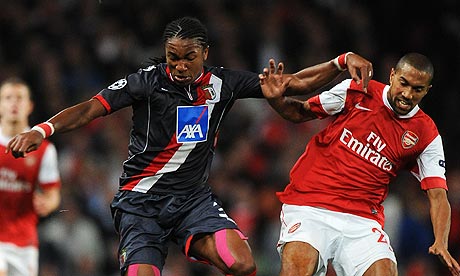 Gael Clichy, right, battles for possession with Osório Alan during Arsenal's 6-0 win over Braga