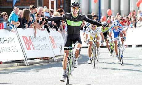 Greg Henderson of Team Sky celebrates winning stage two of the Tour of Britain