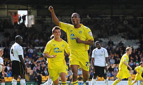 Chris Zebroski celebrates scoring Torquay's decisive goal in their 2-1 win at Port Vale