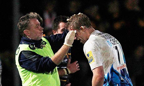 Bath's Lewis Moody receives medical attention at Worcester