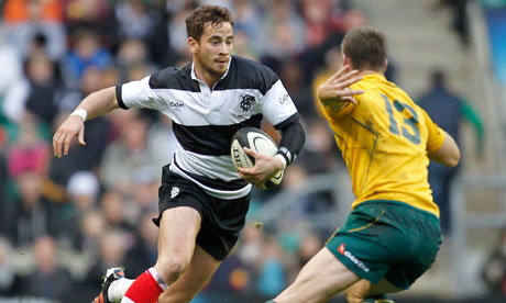 Danny Cipriani, left, runs at Rob Horne of Australia during the Barbarians' defeat at Twickenham