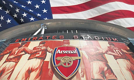 The Emirates Stadium backed by American flag