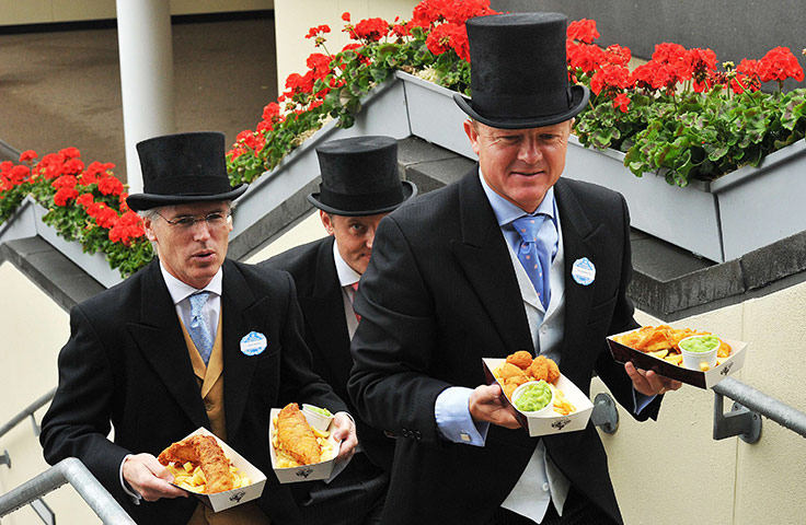 Ascot day 4: Racegoers with fish and chips on day 4 of Royal Ascot