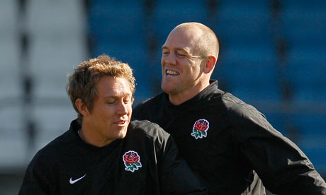 England's Jonny Wilkinson, left and Mike Tindall intraining
