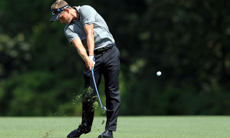 Luke Donald plays an approach shot to the 5th 