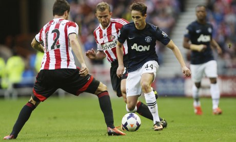 Manchester United's Adnan Januzaj, second from right, scored two goals against Sunderland