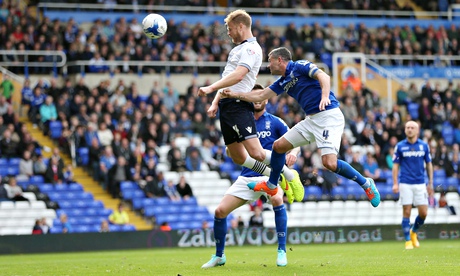 Bolton's Matt Mills scores against Birmingham in the Championship match at St Andrew's