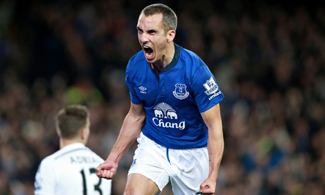 Leon Osman scored Everton's second goal against West Ham in the Premier League at Goodison Park