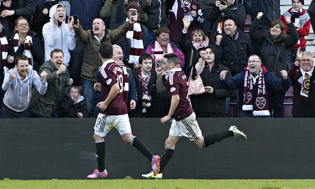 Jamie Walker, right, scored from the penalty spot as Hearts beat Rangers the Scottish Championship