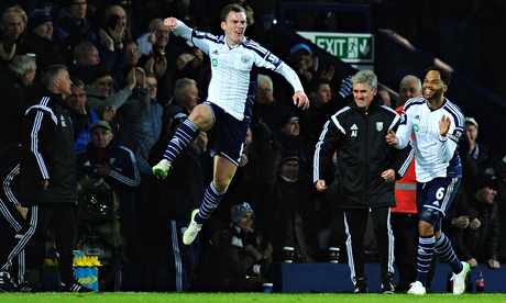 Craig Gardner, left, celebrates his goal for West Brom against Aston Villa in the Premier League