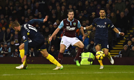 Ashley Barnes scores for Burnley against Southampton in the Premier League match at Turf Moor
