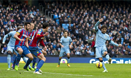 David Silva scores Manchester City's second goal against Crystal Palace in the Premier League