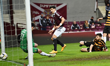 Callum Paterson scores Hearts' second goal against Alloa in the Scottish Championship at Tynecastle