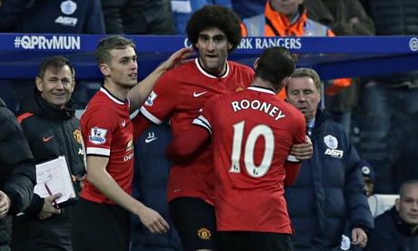 Manchester United's Marouane Fellaini celebrates his goal against QPR in the Premier League