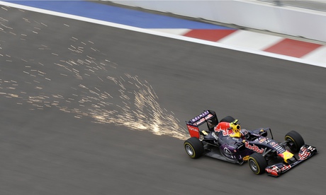 Sparks fly for Red Bull's Daniil Kvyat in the first practice session for the Russian Grand Prix