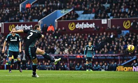 Chelsea's Branislav Ivanovic scores their second goal against Aston Villa in the Premier League