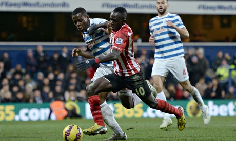 Southampton's Sadio Mané, right, scores against QPR in the Premier League match at Loftus Road
