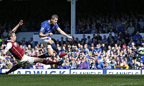 Kevin Mirallas scores for Everton against Burnley in the Premier League match at Goodison Park