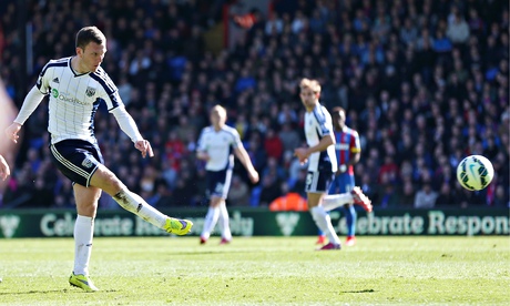 Craig Gardner scores the second goal for West Brom against Crystal Palace in the Premier League