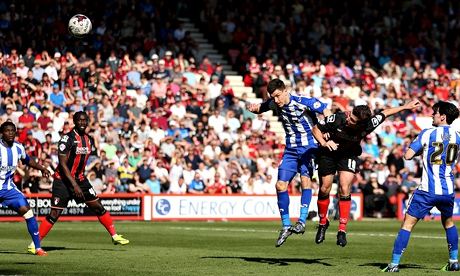 Yann Kermorgant scores for Bournemouth against Sheffield Wednesday in the Championship at Dean Court