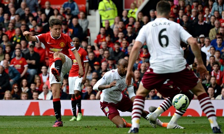 Manchester United's Ander Herrera scores against Aston Villa in the Premier League at Old Trafford