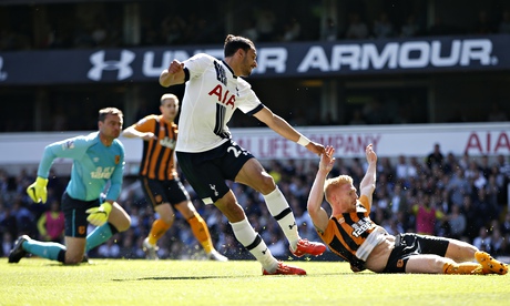 Nacer Chadli scores the first goal for Tottenham against Hull City in the Premier League