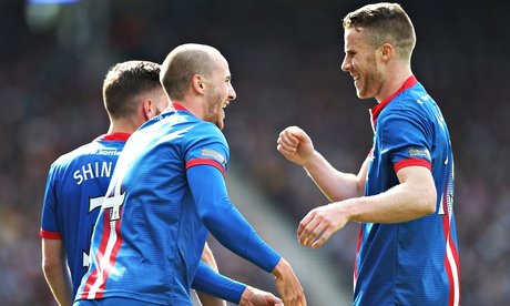 James Vincent, left, and Marley Watkins celebrate Inverness' second goal in the Scottish Cup final