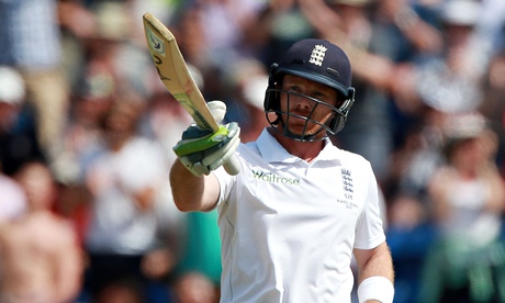 England's Ian Bell celebrates reaching 50 during the first Ashes Test against Australia
