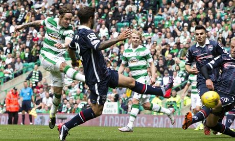 Stefan Johansen scores Celtic's second goal against Ross County in the Scottish Premiership